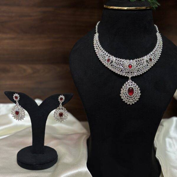Silver stone necklace (red)