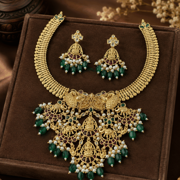 Emerald Gajalakshmi temple necklace