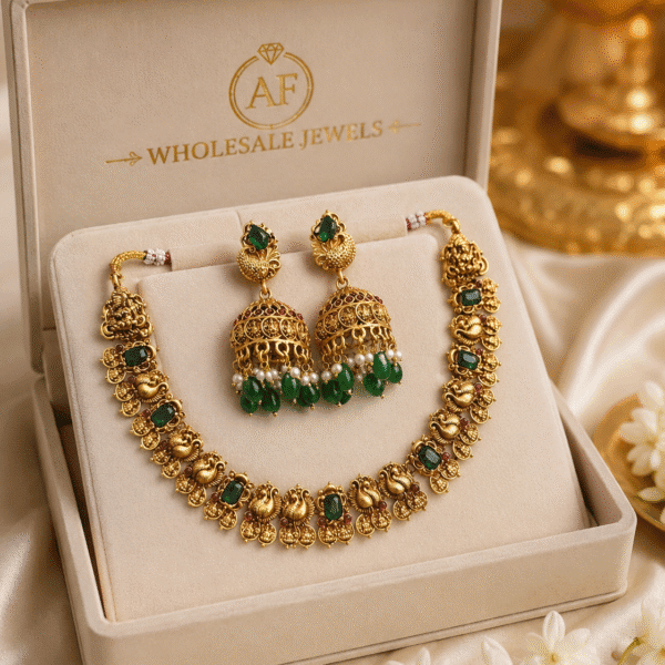 Peacock necklace with over sized jumka